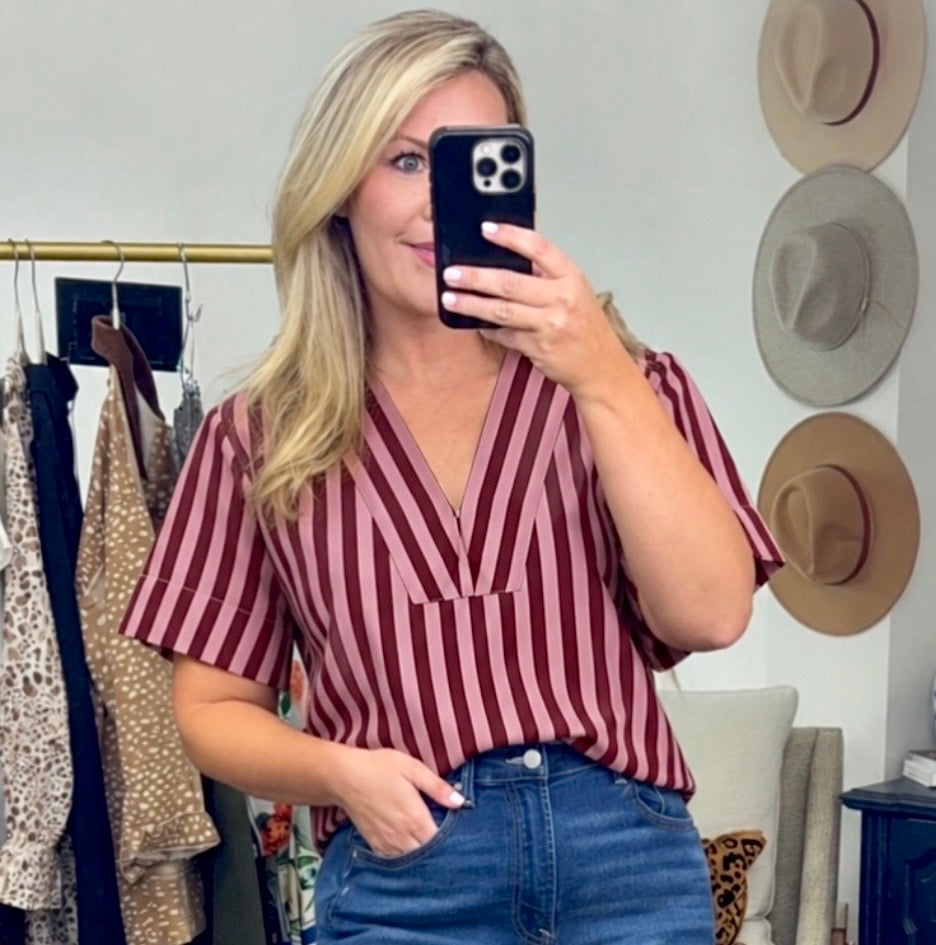 First Impression Colorblock Stripe Blouse