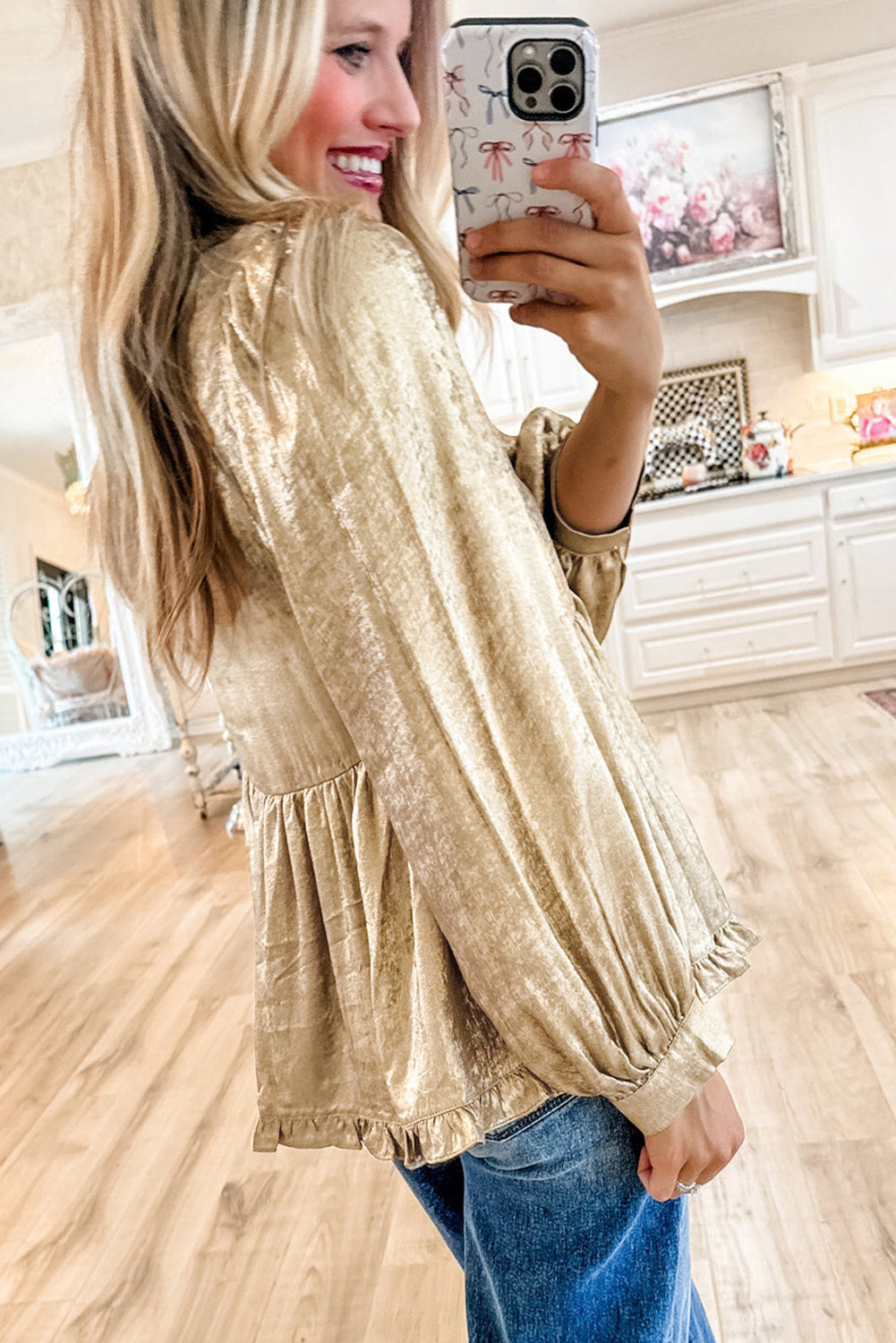 **MORE COLORS** Darling Girl Metallic Frill Babydoll Blouse