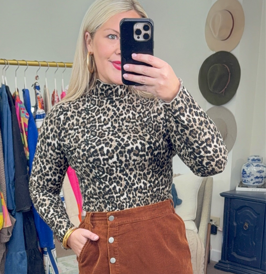 Untamed Leopard Print Mock Neck Top