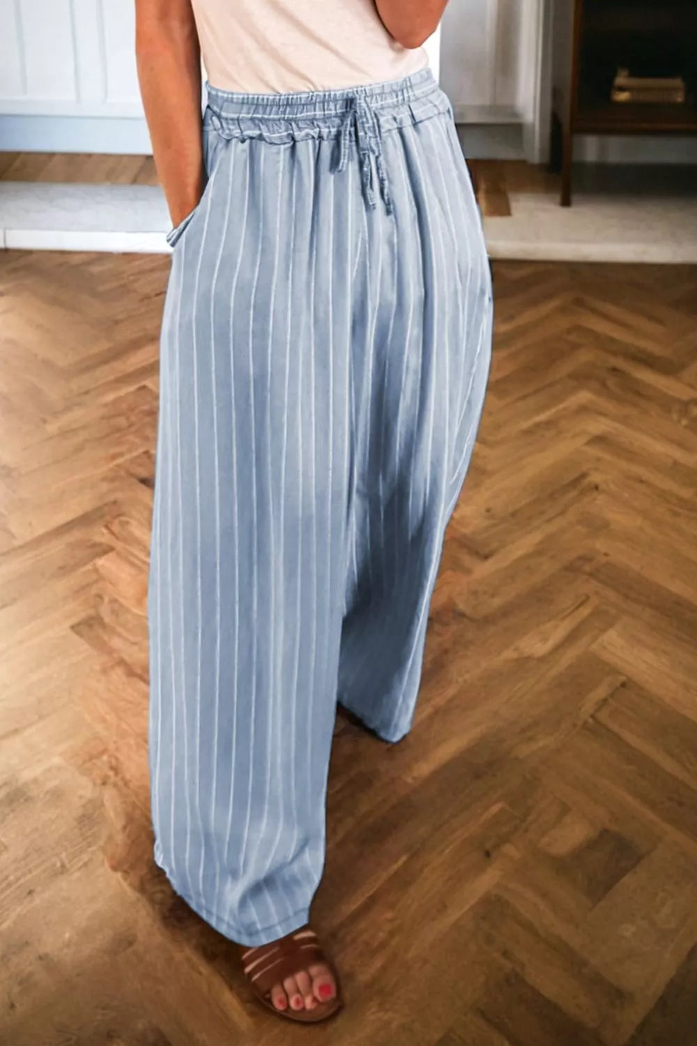 **MORE COLORS** Make Way Wide Leg Stripe Chambray Pants