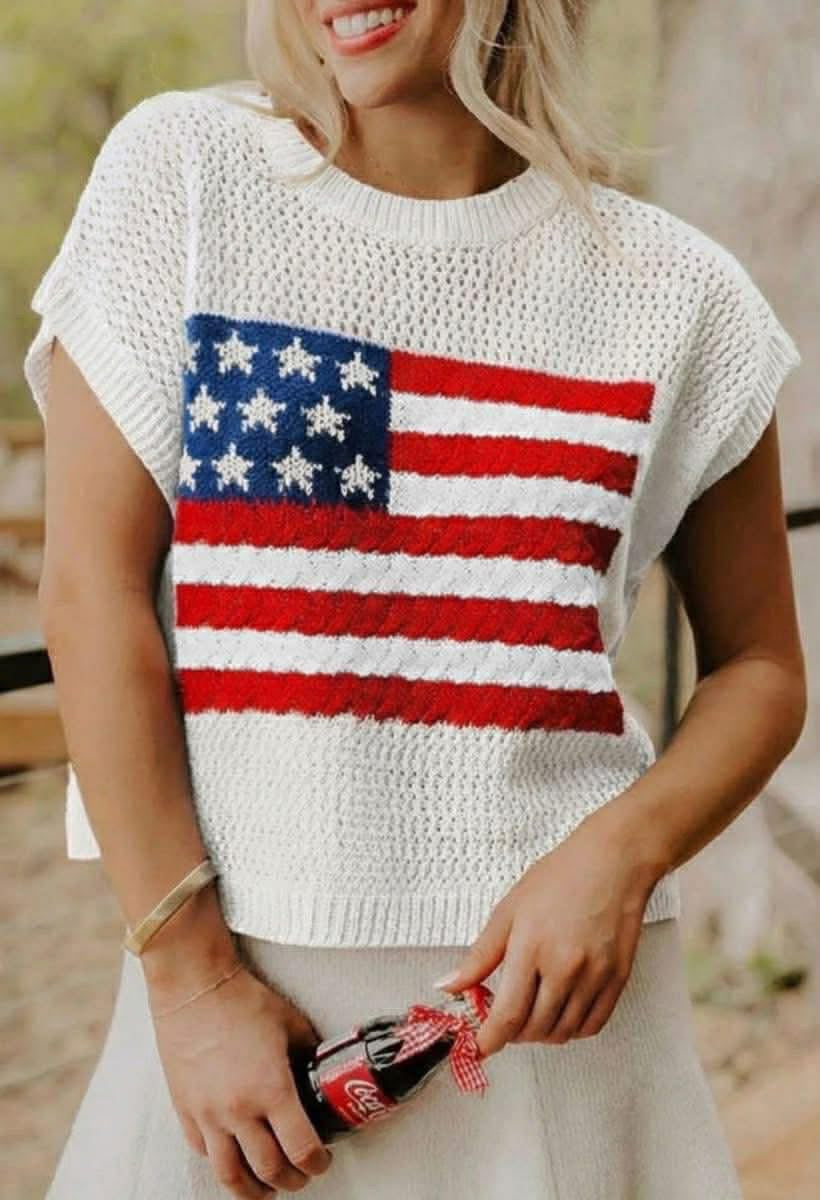 Patriotic & Proud Flag Open Knit Top