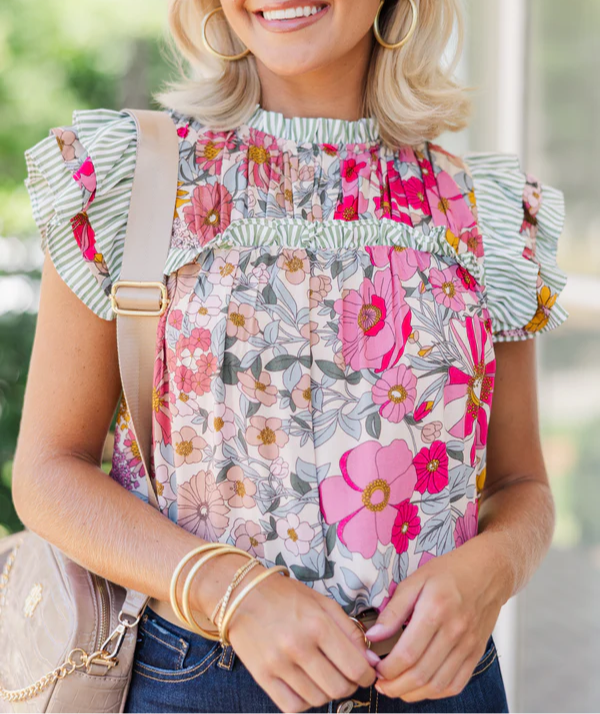 Miss Bliss Ruffle Print Blouse