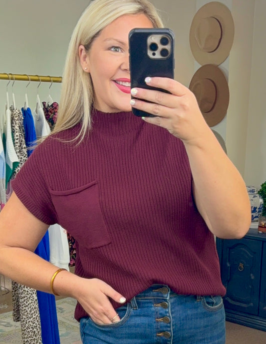 True Story Ribbed Knit Mock Neck Top