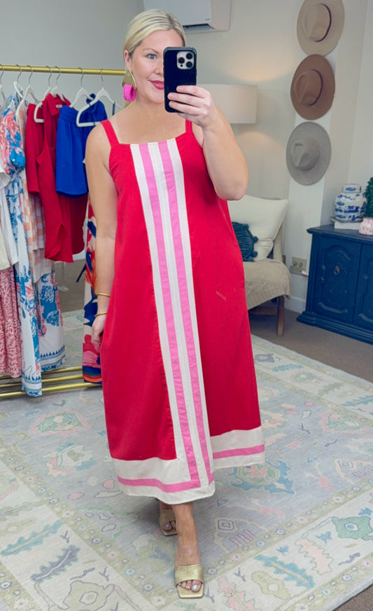 Slow and Steady Red Colorblock Midi Dress