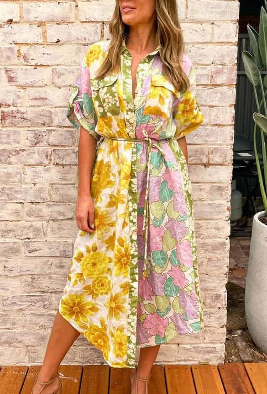 Flower Child Mix Print Shirt Dress