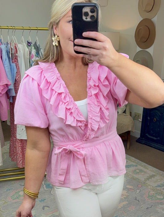 First Date Ruffle Wrap Blouse