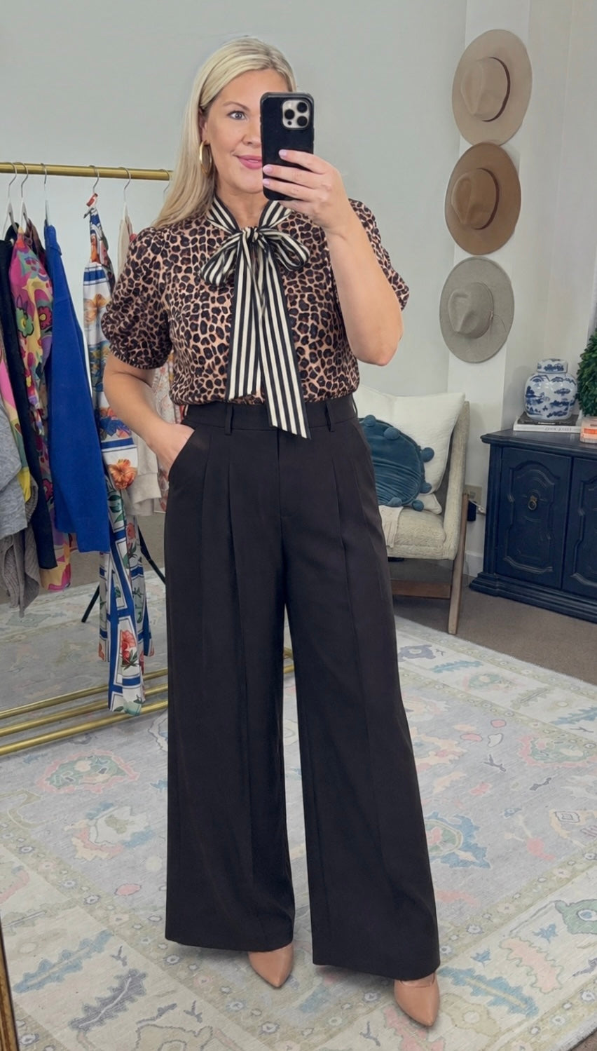 Wildly Appropriate Tie Neck Leopard Blouse