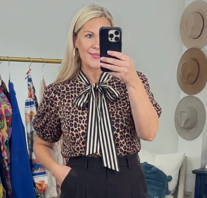 Wildly Appropriate Tie Neck Leopard Blouse