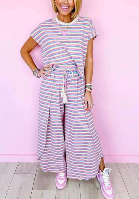 Stripe Cropped Pant Lounge Set