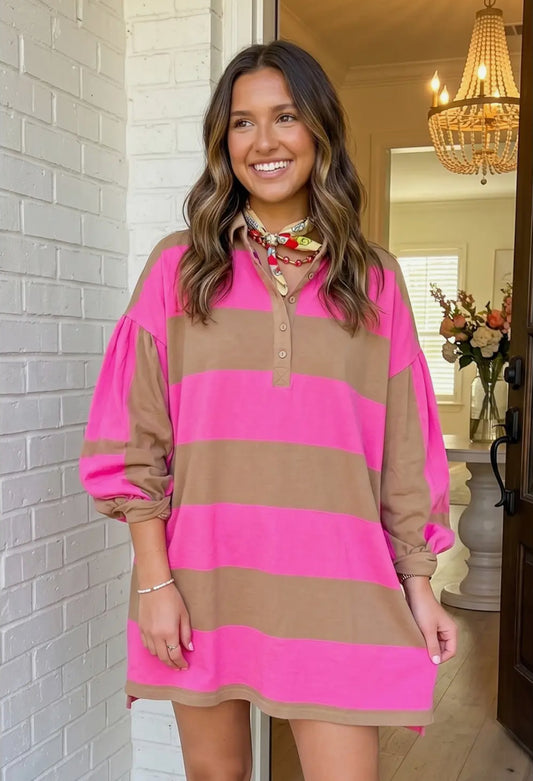 Ivy League Stripe Rugby Shirt Dress