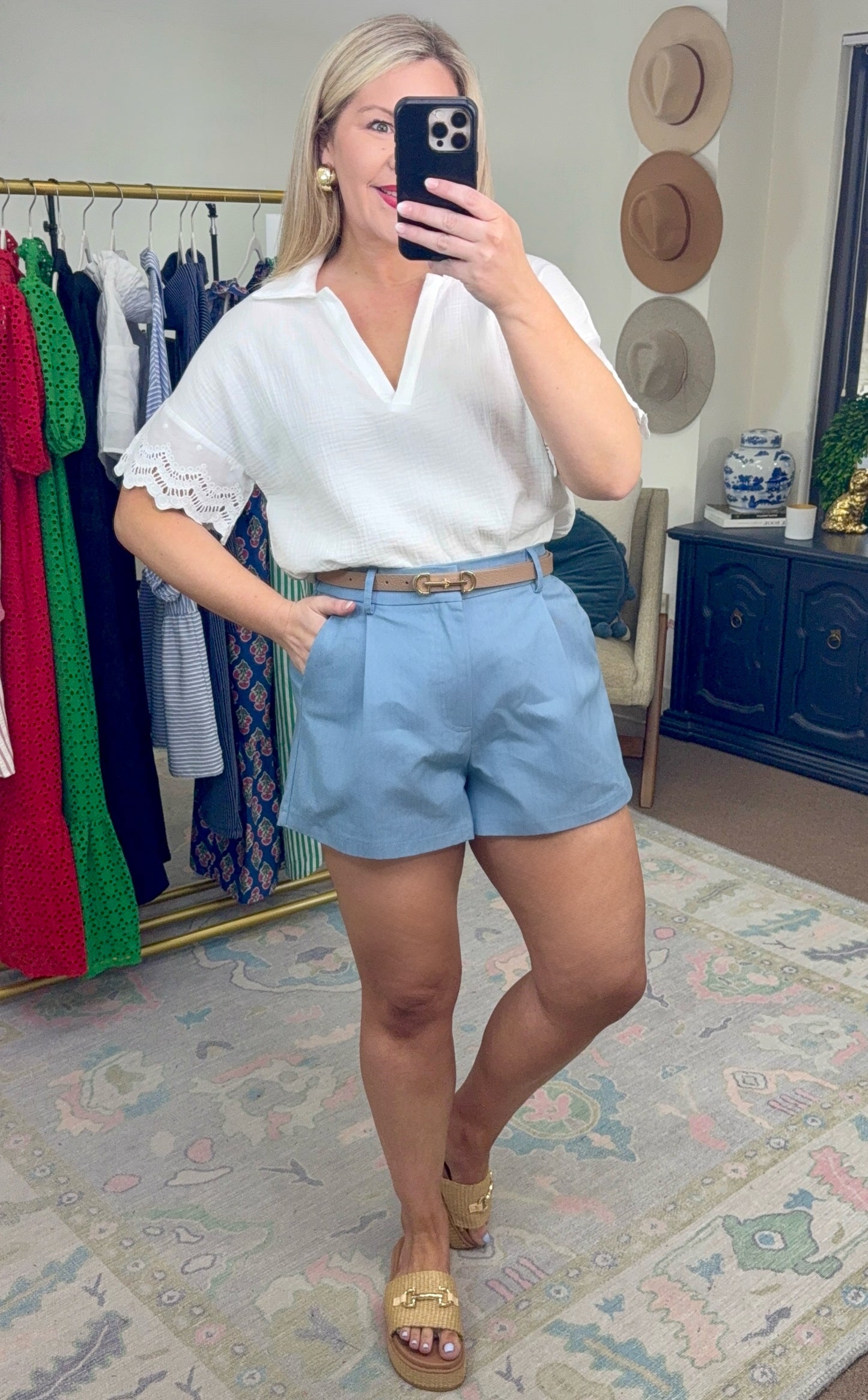 Gauzy Eyelet Split Collar Blouse