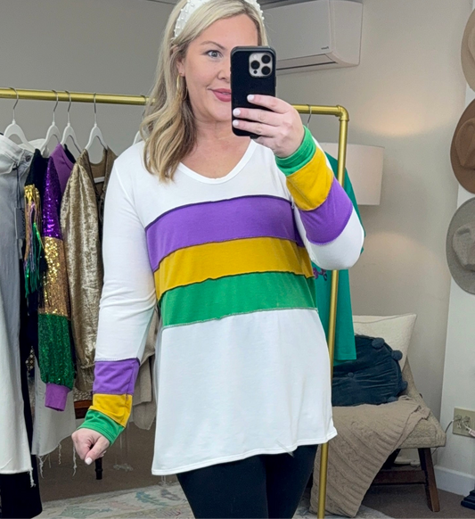 White Mardi Gras Colorblock Stripe Top