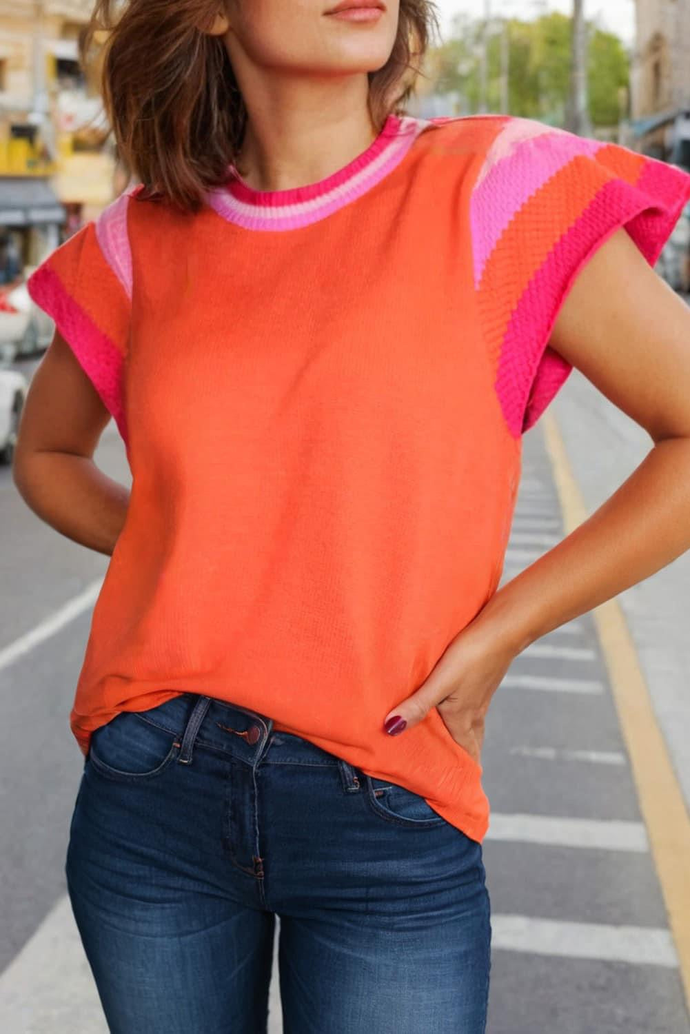 Colorblock Knit Ruffle Top