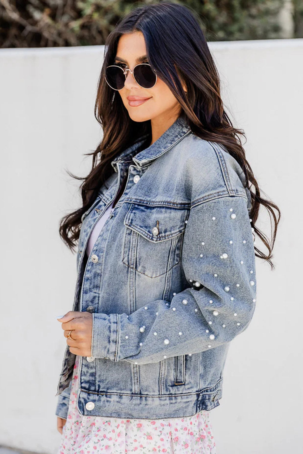 Southern Charm Pearl Embellished Denim Jacket