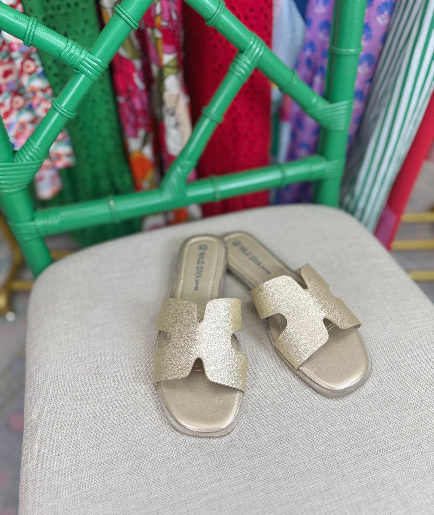 ✨SATURDAY STEAL DEAL✨ Come On Over Pebbled Gold H Slide Sandals