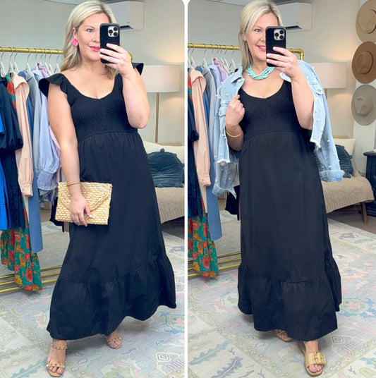 **More Colors** Makes Me Wonder Smocked Flutter Sleeve Maxi Dress