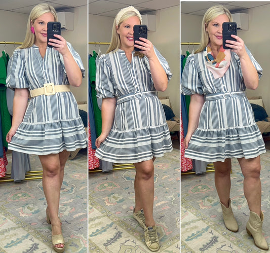 ENTRO: Memories Of Us Stripe Puff Sleeve Mini Dress