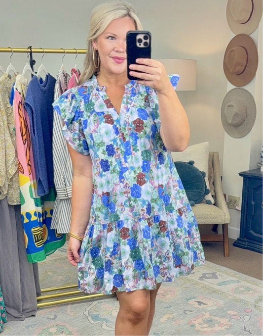 Watercolor Floral Flutter Sleeve Dress