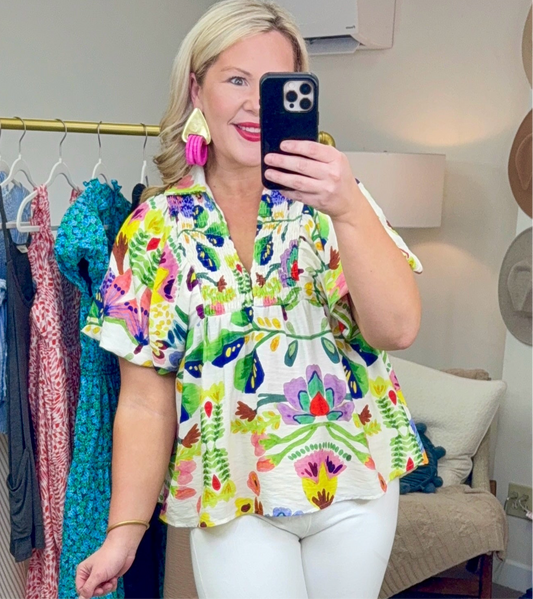 On a Whim Watercolor Print Blouse