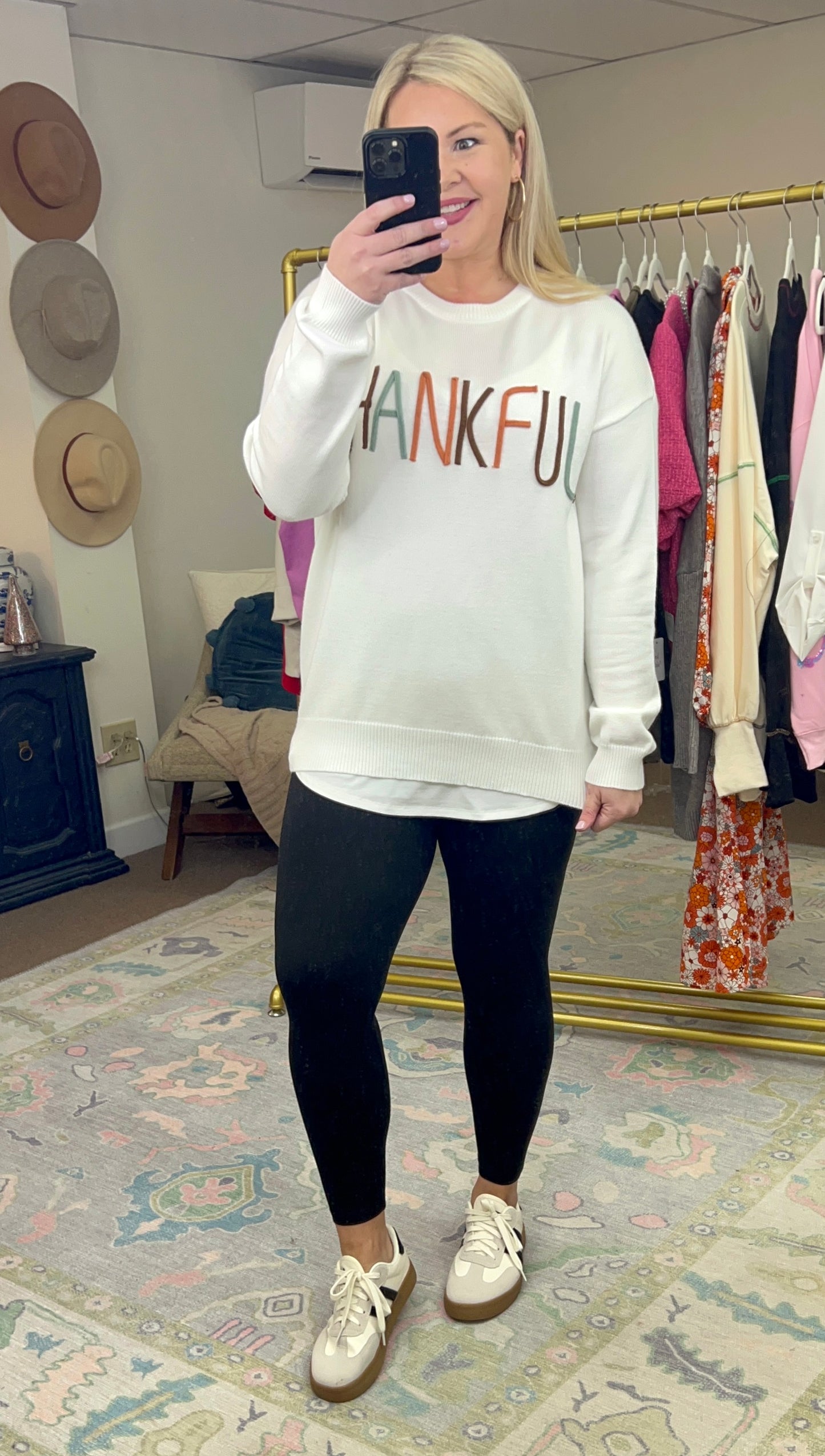 We Are Thankful Script Knit Sweater