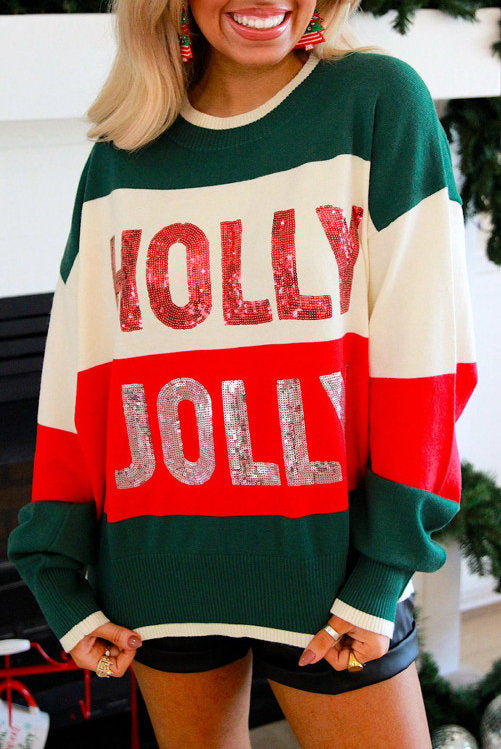 Holly Jolly Sequin Colorblock Sweater