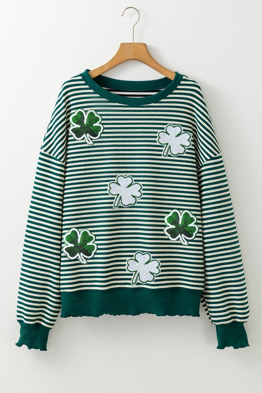 Luck Be A Lady Sequin Clover Pullover Top