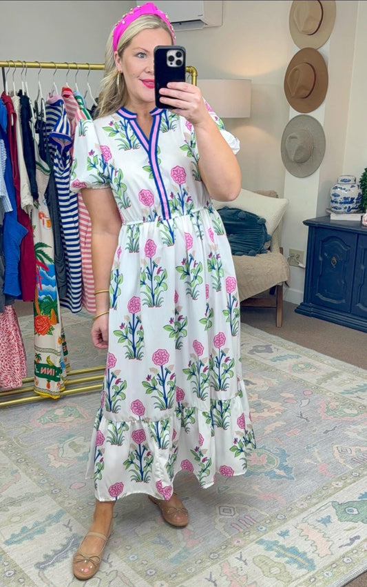 **MORE COLORS** Heart’s Content Printed Puff Sleeve Dress