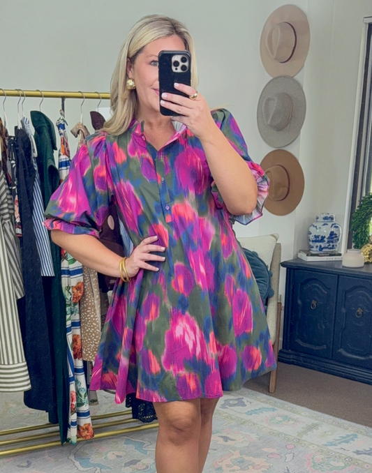 Abstract in Awe Watercolor Print Dress