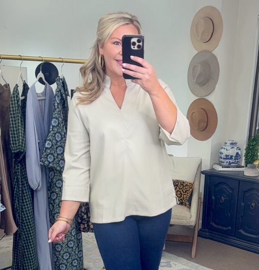 With Distinction Cream Stand Collar Blouse