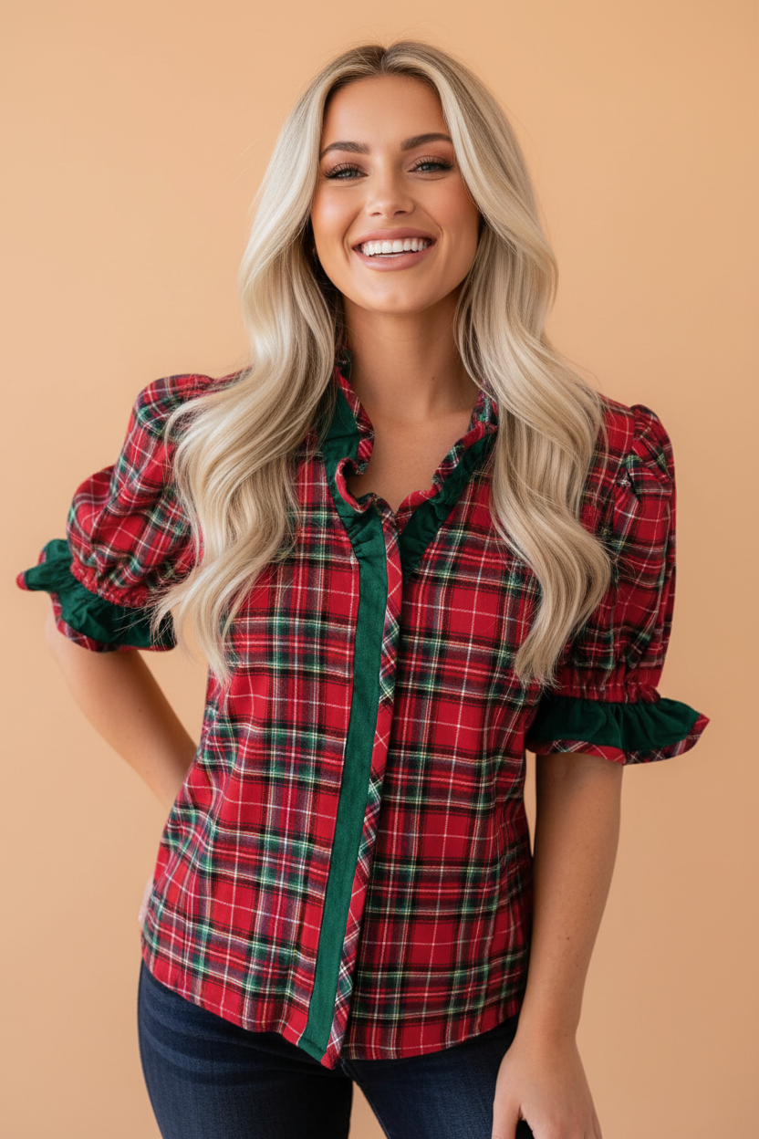 Holiday House Tartan Ruffle Blouse