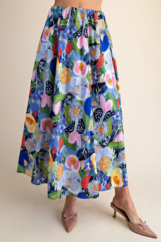 Garden Whimsy Watercolor Midi Skirt