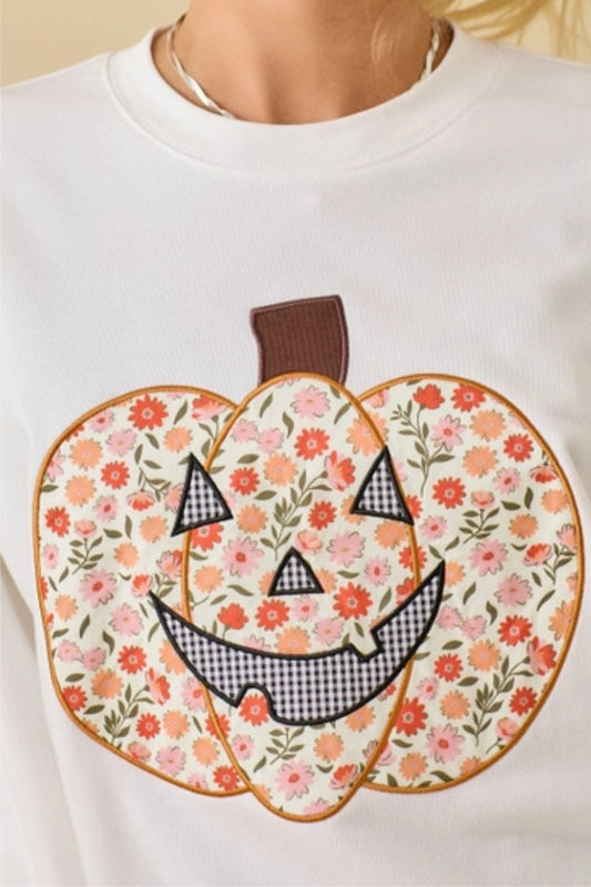 Harvest Hues Floral Pumpkin Patchwork Top