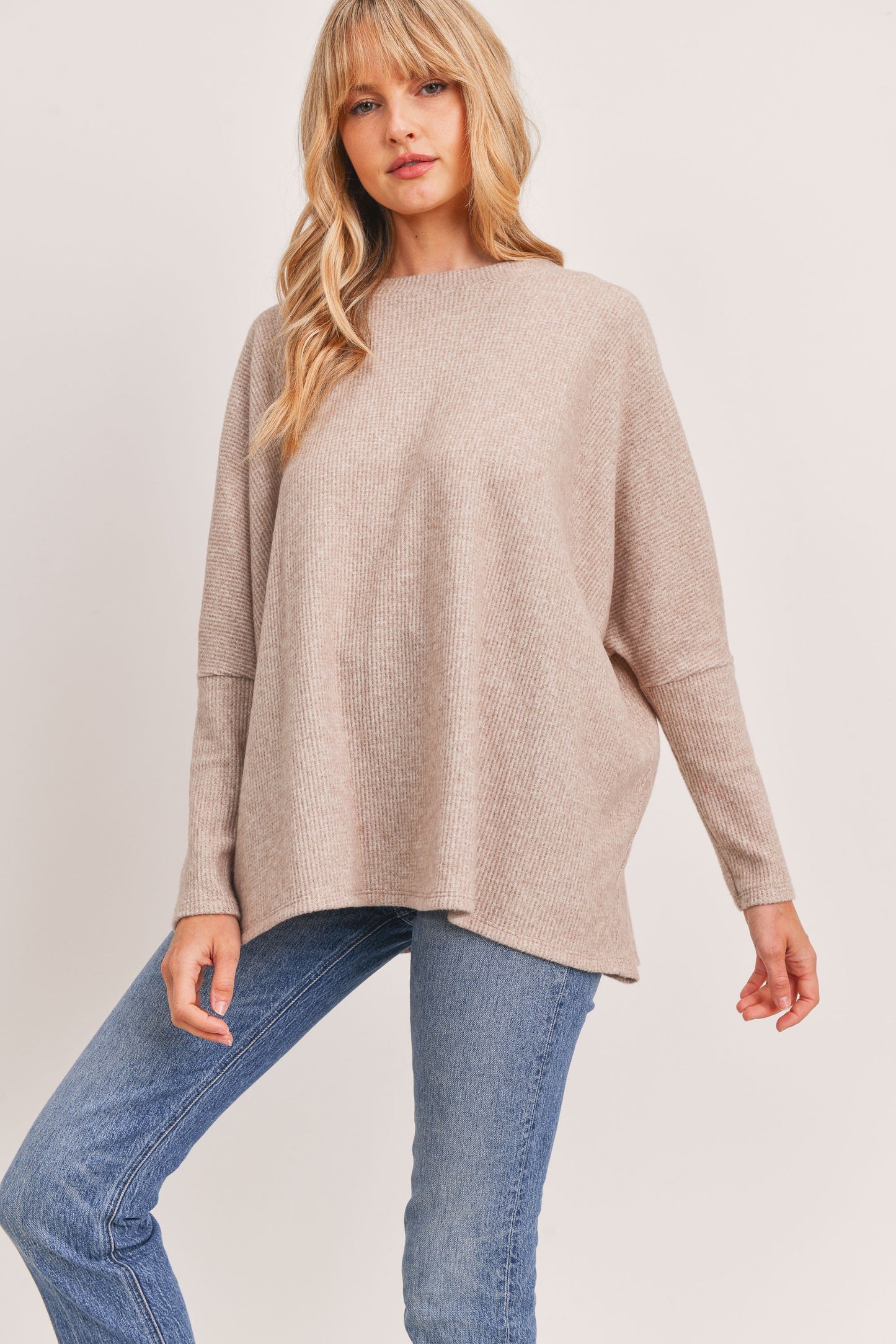 Brushed Waffle Knit Tunic Top