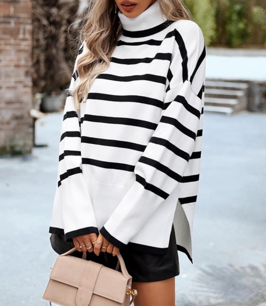 **MORE COLORS** Gal About Town Striped Turtleneck Sweater Tunic