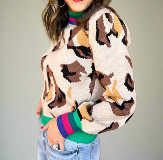 Playful Prowl Abstract Animal Print Sweater