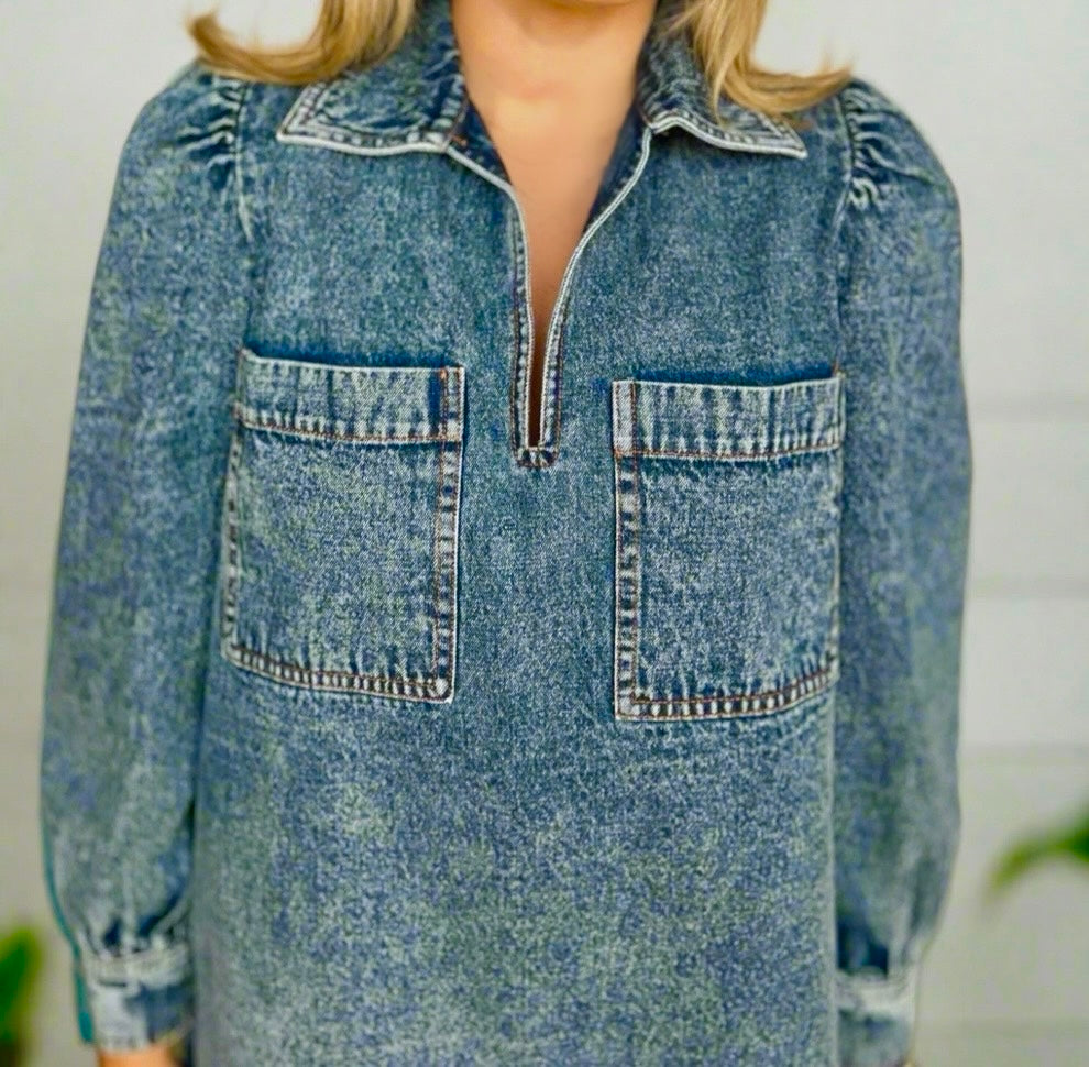 Heart And Soul Acid Wash Denim Dress