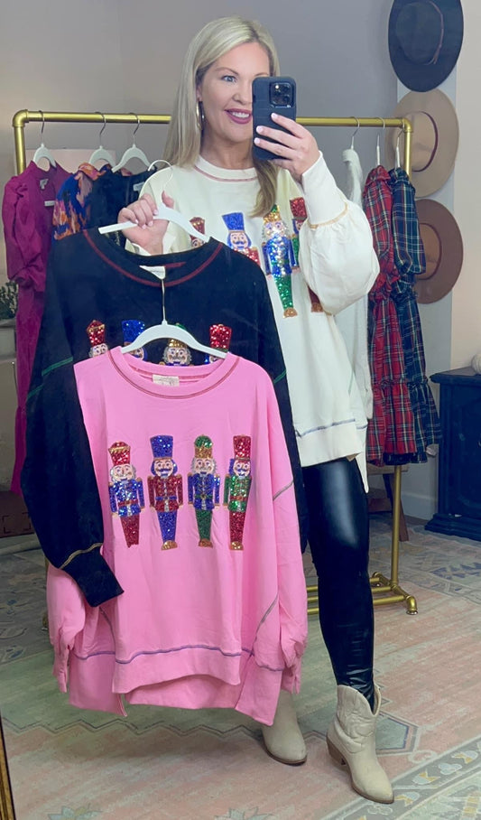 Hi-Lo Sequin Nutcracker Pullover