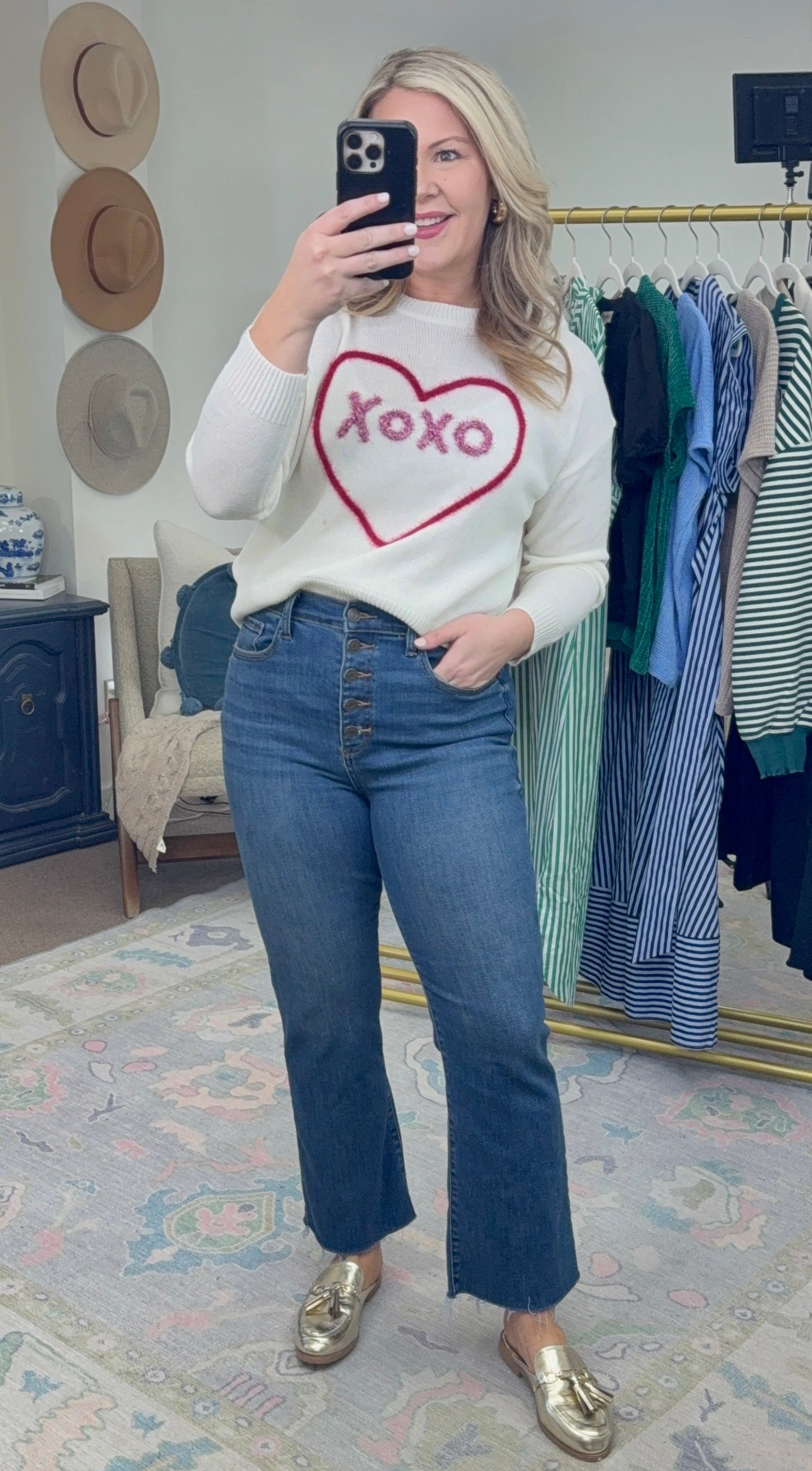XOXO Heart Puff Script Sweater