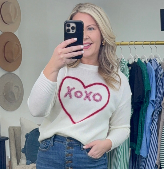 XOXO Heart Puff Script Sweater