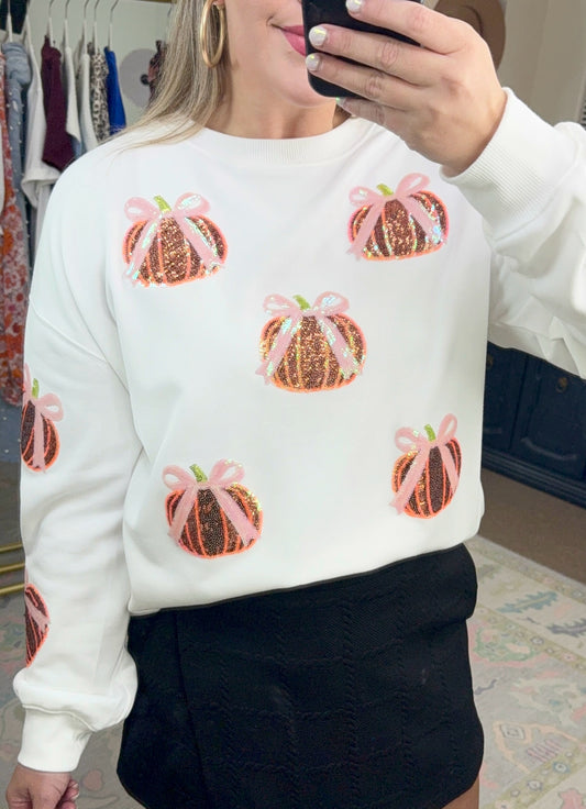 Spice Spice Baby Sequin Pumpkin Crewneck Pullover