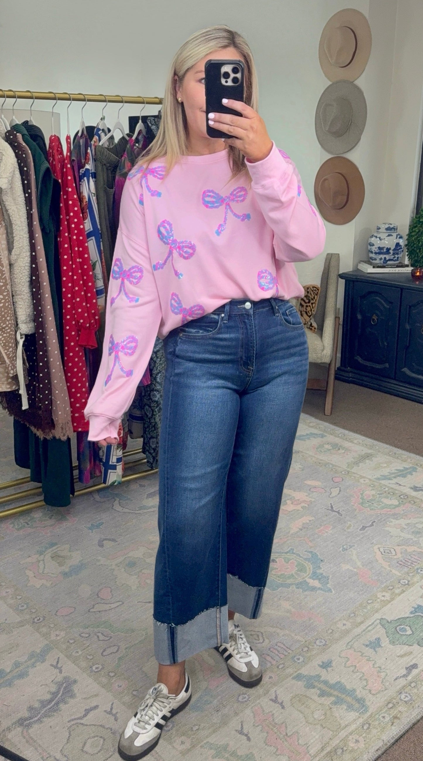 Fit To Be Tied Sequin Bow Pullover Top