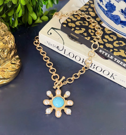 Crown Jewel Turquoise Pendant Necklace