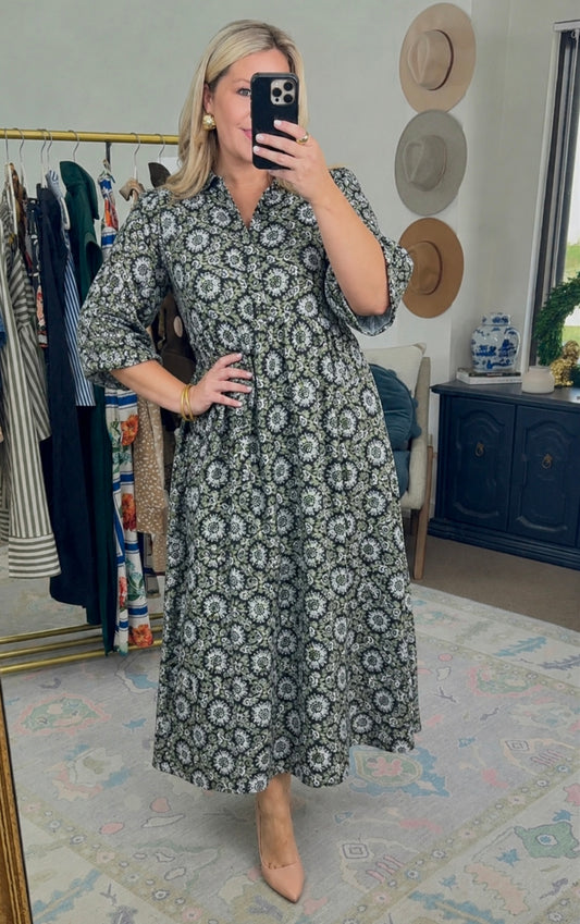 Sunday at the Manor Floral Jacquard Midi Dress