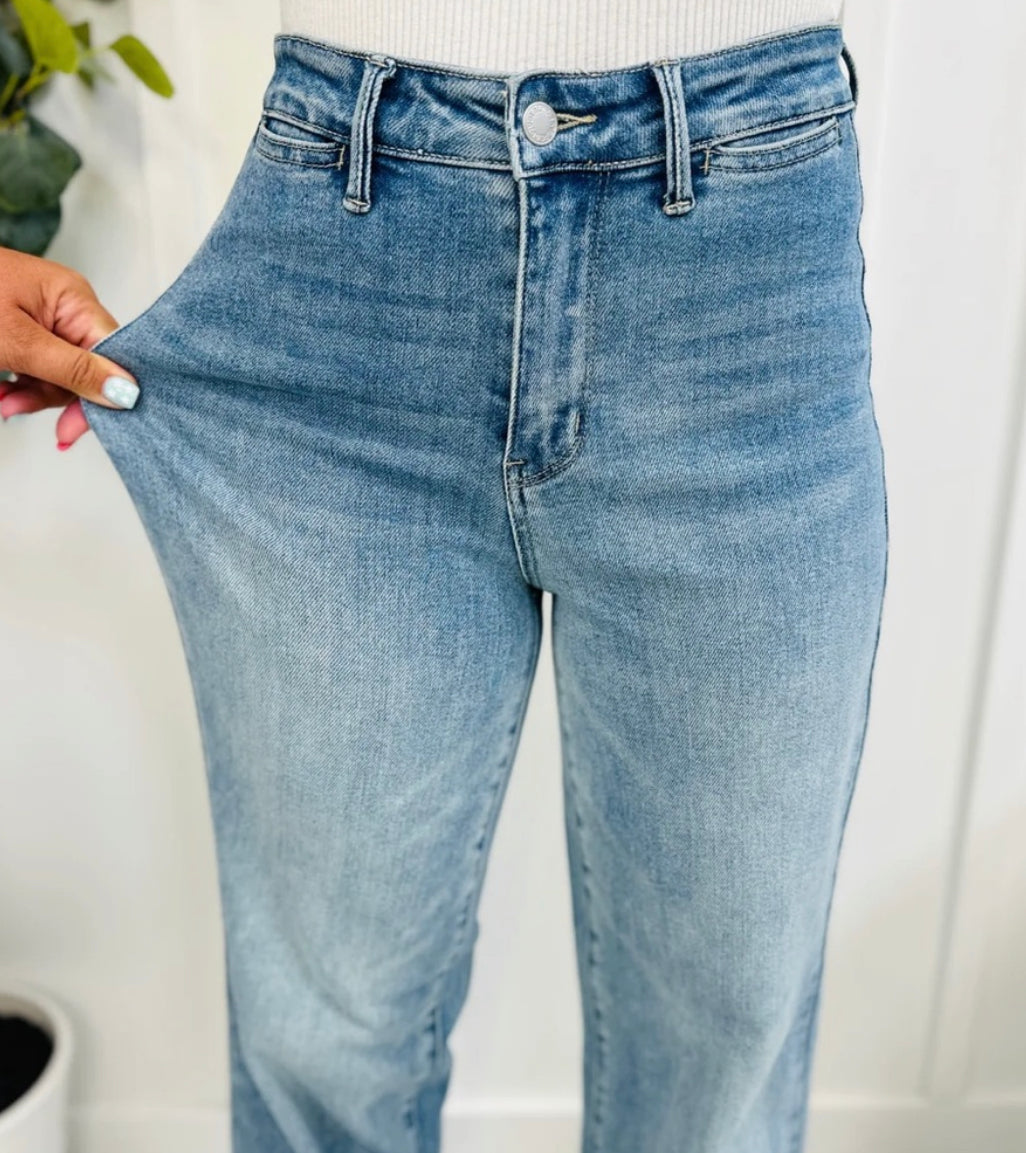 Judy Blue Raw Hem Wide Leg Denim