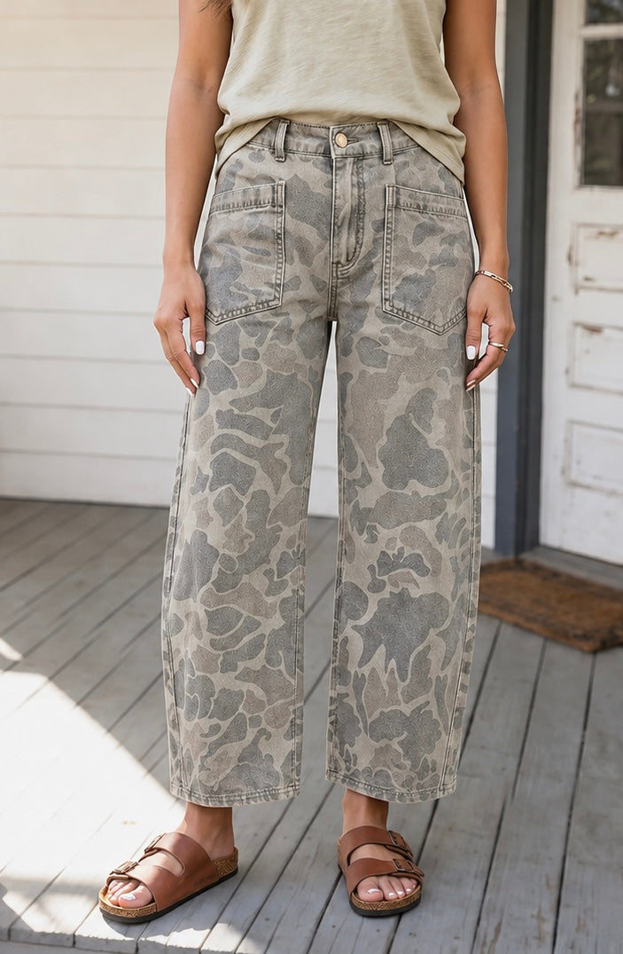 In Plain Sight Camo Crop Barrel Jeans