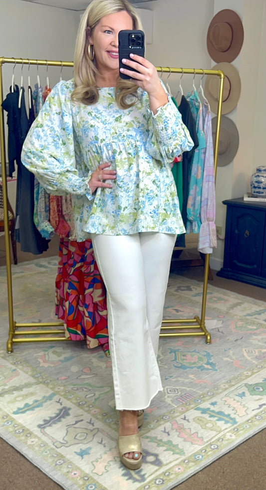 Bless It White Raw Hem Wide Crop Denim