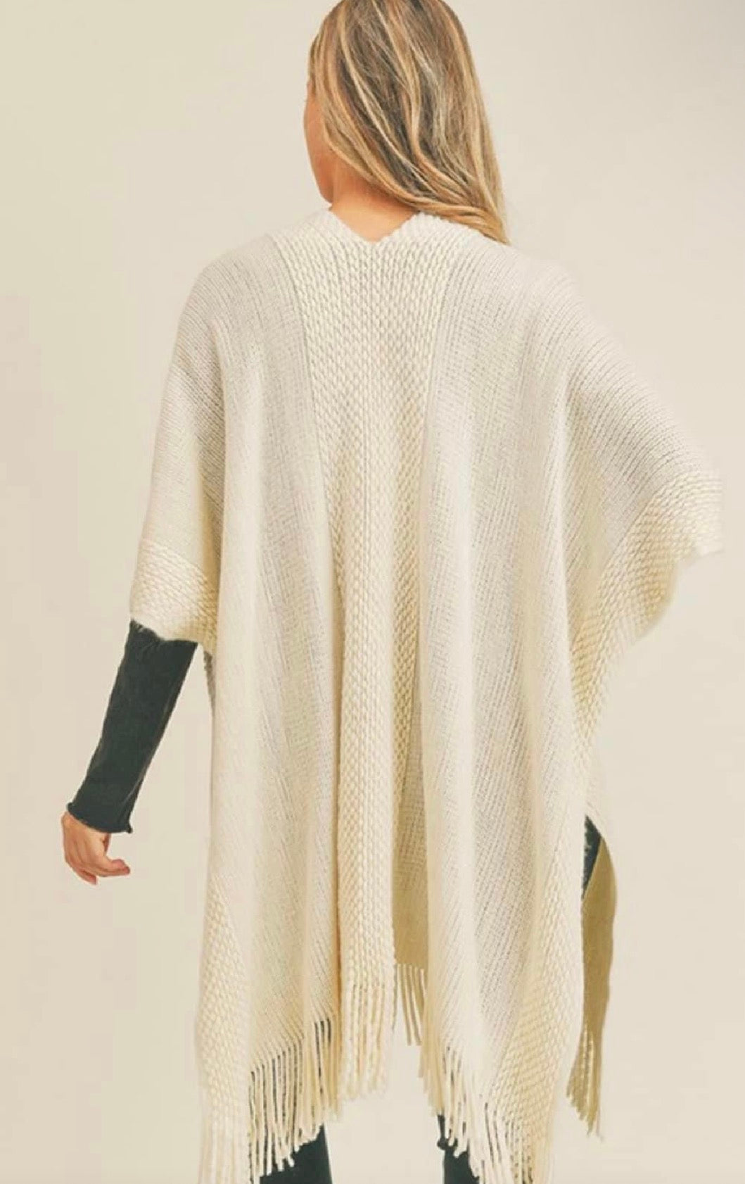 **MORE COLORS** Knit Fringe Ruana Wrap Cardigan
