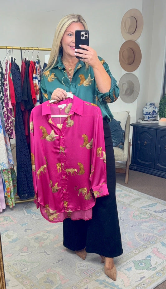 ENTRO: Leopard Button Down Tunic Top