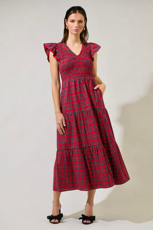 All I Want Red Tartan Tiered Dress