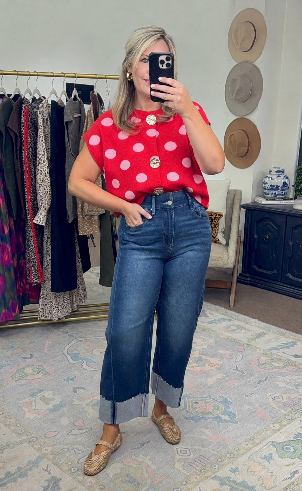 Polka Face Colorblock Dot Knit Top